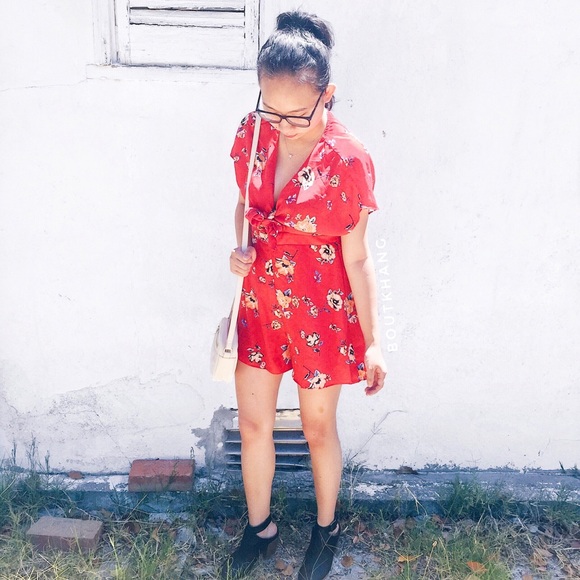 Pants - Floral Front Tie Romper Pants - Floral Front Tie Romper